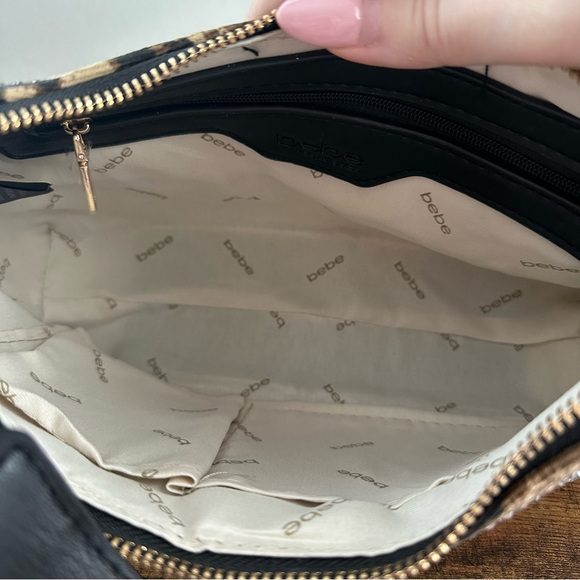 New Bebe Leopard Print Crossbody Shoulder Bag Rhinestone Shiny Cute Gold - Picture 4 of 4